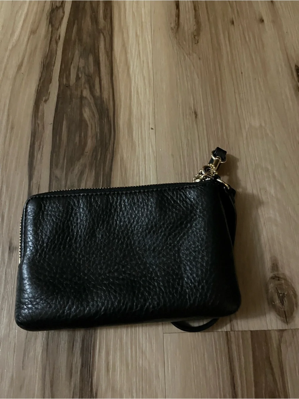 COACH New York Black Pebbled Leather Wristlet Two Pouch Corner Zip 4x6 EUC